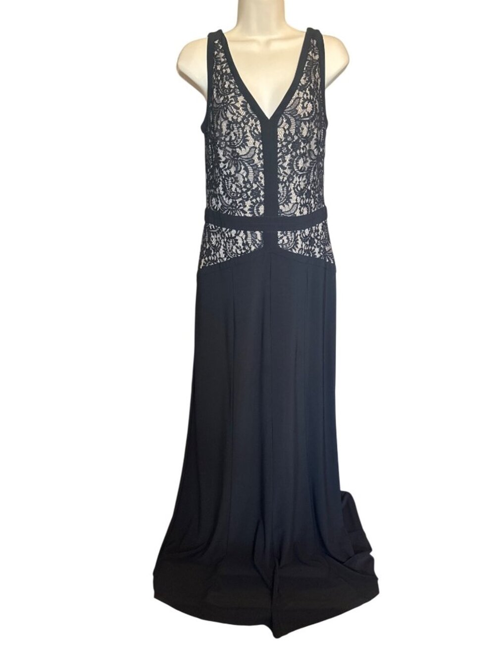 Lauren Ralph Lauren Black Lace Evening Gown Overlay Sleeveless Dress 8 Maxi Gala - Picture 2 of 12